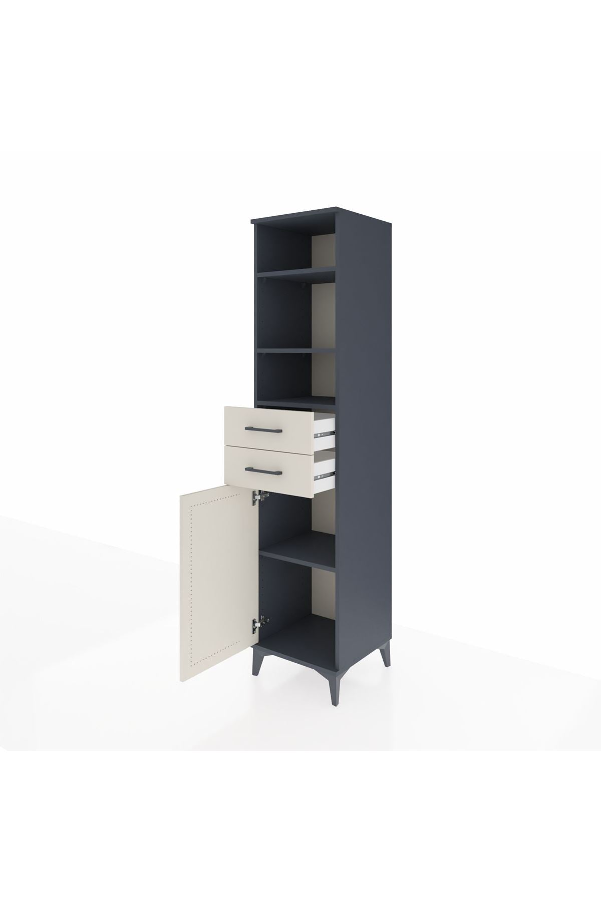 Hyperion Dolap 4 Raflı 2 Çekmeceli Tek Kapaklı 44x44x195 Antrasit-Aytaşı