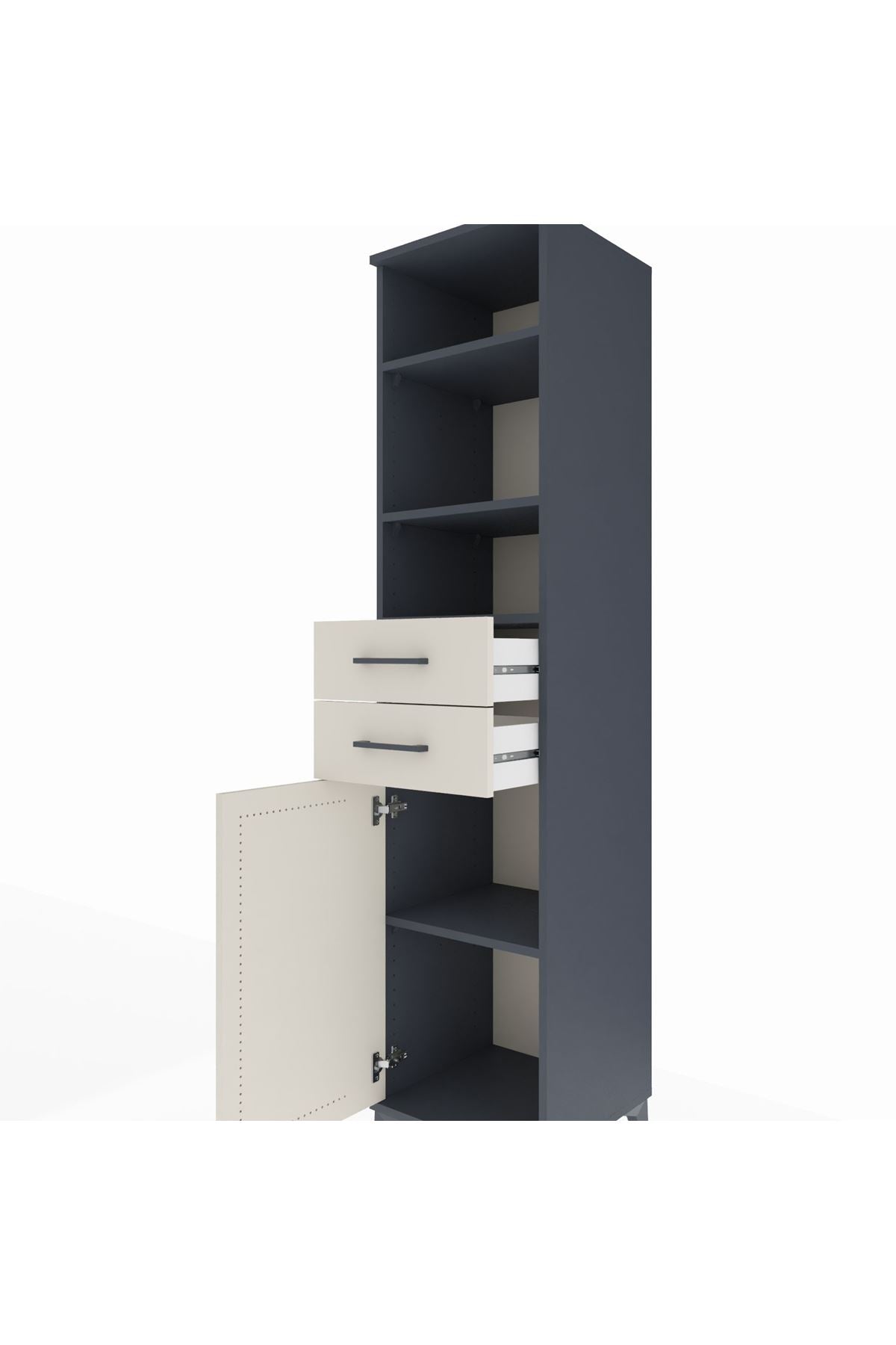 Hyperion Dolap 4 Raflı 2 Çekmeceli Tek Kapaklı 44x44x195 Antrasit-Aytaşı