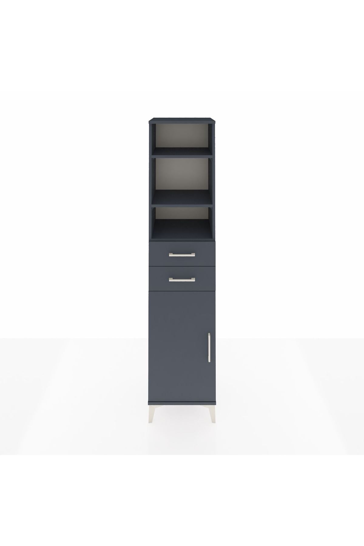 Hyperion Dolap 4 Raflı 2 Çekmeceli Tek Kapaklı 44x44x195 Antrasit-Antrasit
