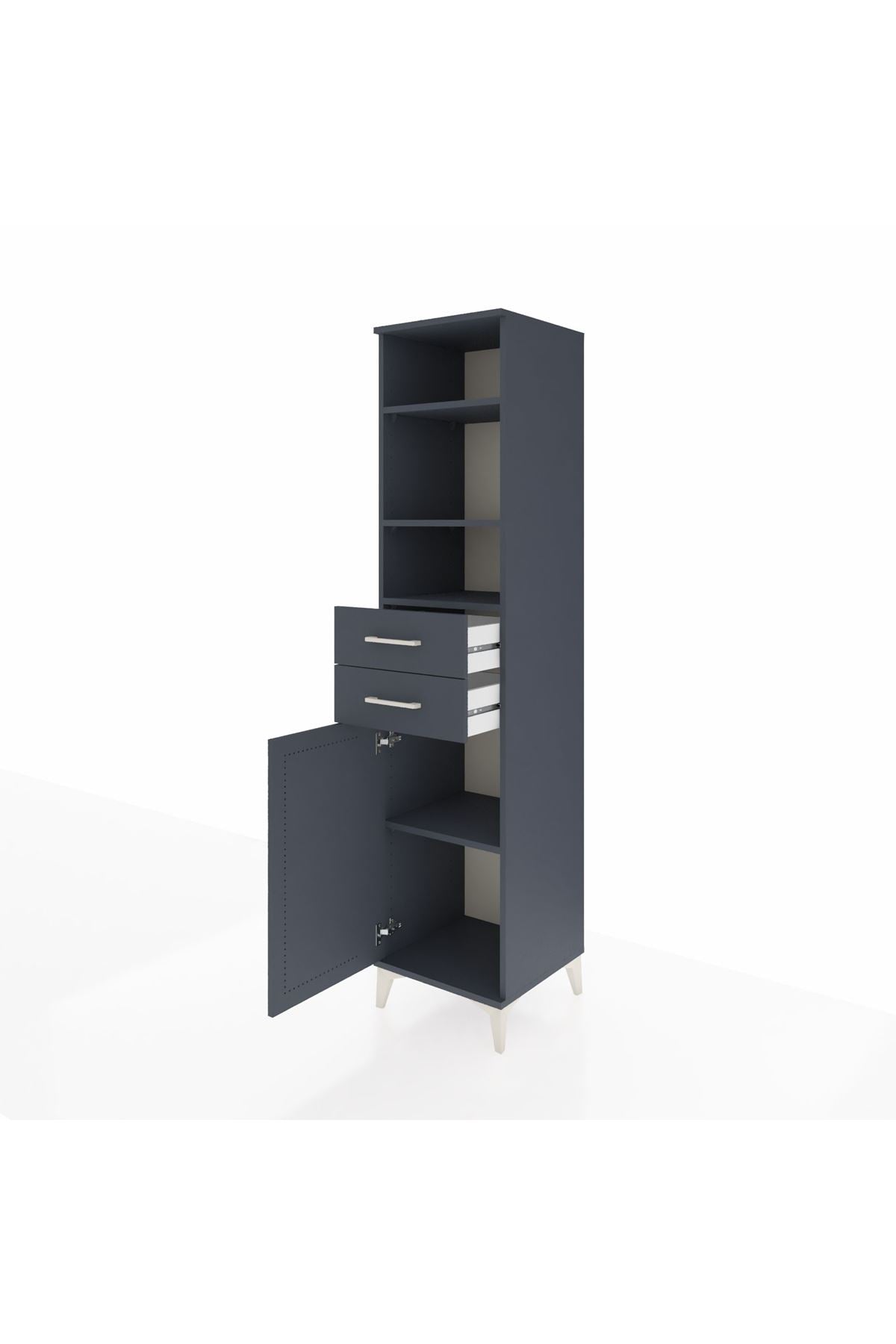 Hyperion Dolap 4 Raflı 2 Çekmeceli Tek Kapaklı 44x44x195 Antrasit-Antrasit