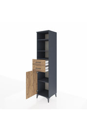 Hyperion Dolap 4 Raflı 2 Çekmeceli Tek Kapaklı 44x44x195 Antrasit-Çam