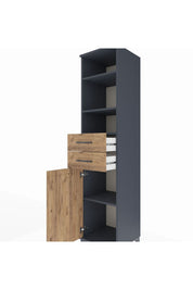 Hyperion Dolap 4 Raflı 2 Çekmeceli Tek Kapaklı 44x44x195 Antrasit-Çam