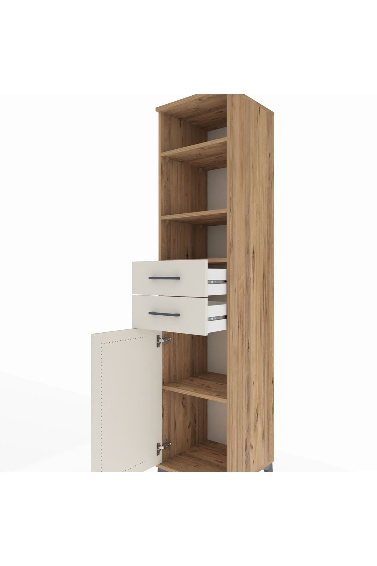 Hyperion Dolap 4 Raflı 2 Çekmeceli Tek Kapaklı 44x44x195 Çam-Aytaşı