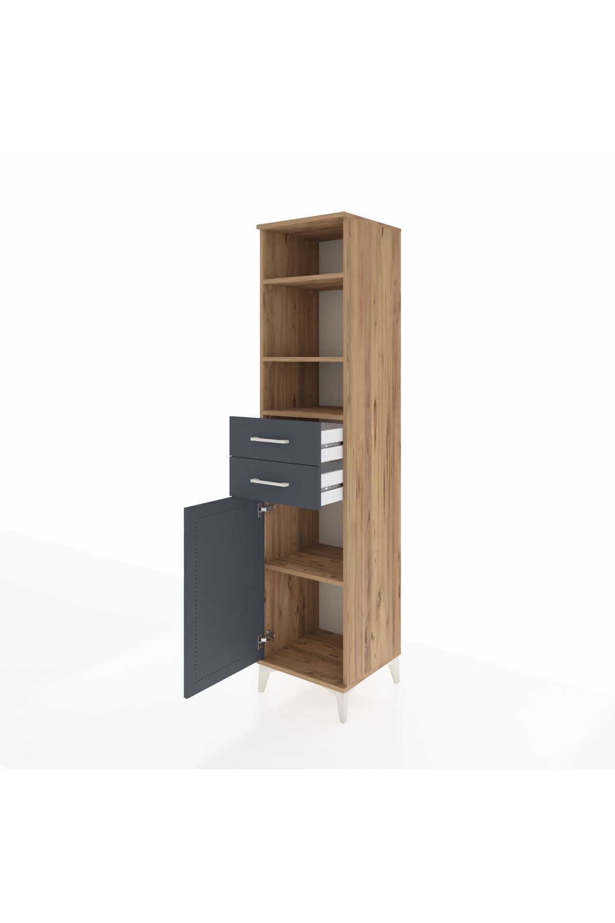 Hyperion Dolap 4 Raflı 2 Çekmeceli Tek Kapaklı 44x44x195 Çam-Antrasit