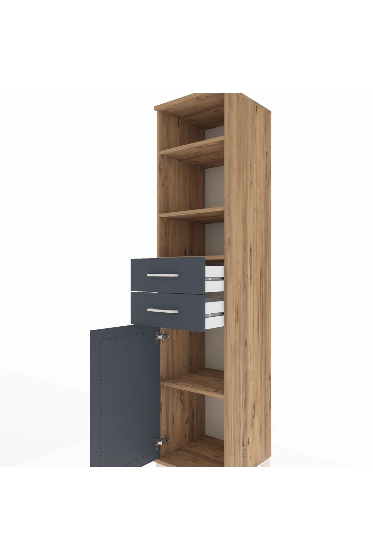 Hyperion Dolap 4 Raflı 2 Çekmeceli Tek Kapaklı 44x44x195 Çam-Antrasit