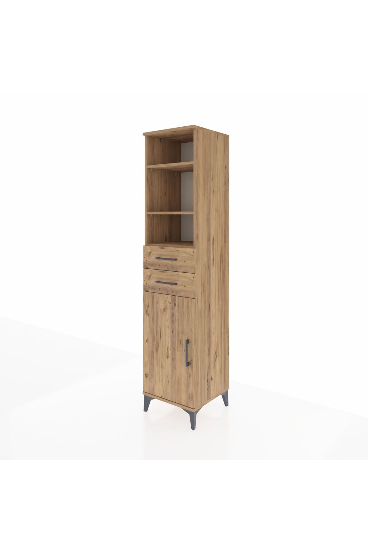 Hyperion Dolap 4 Raflı 2 Çekmeceli Tek Kapaklı 44x44x195 Çam-Çam