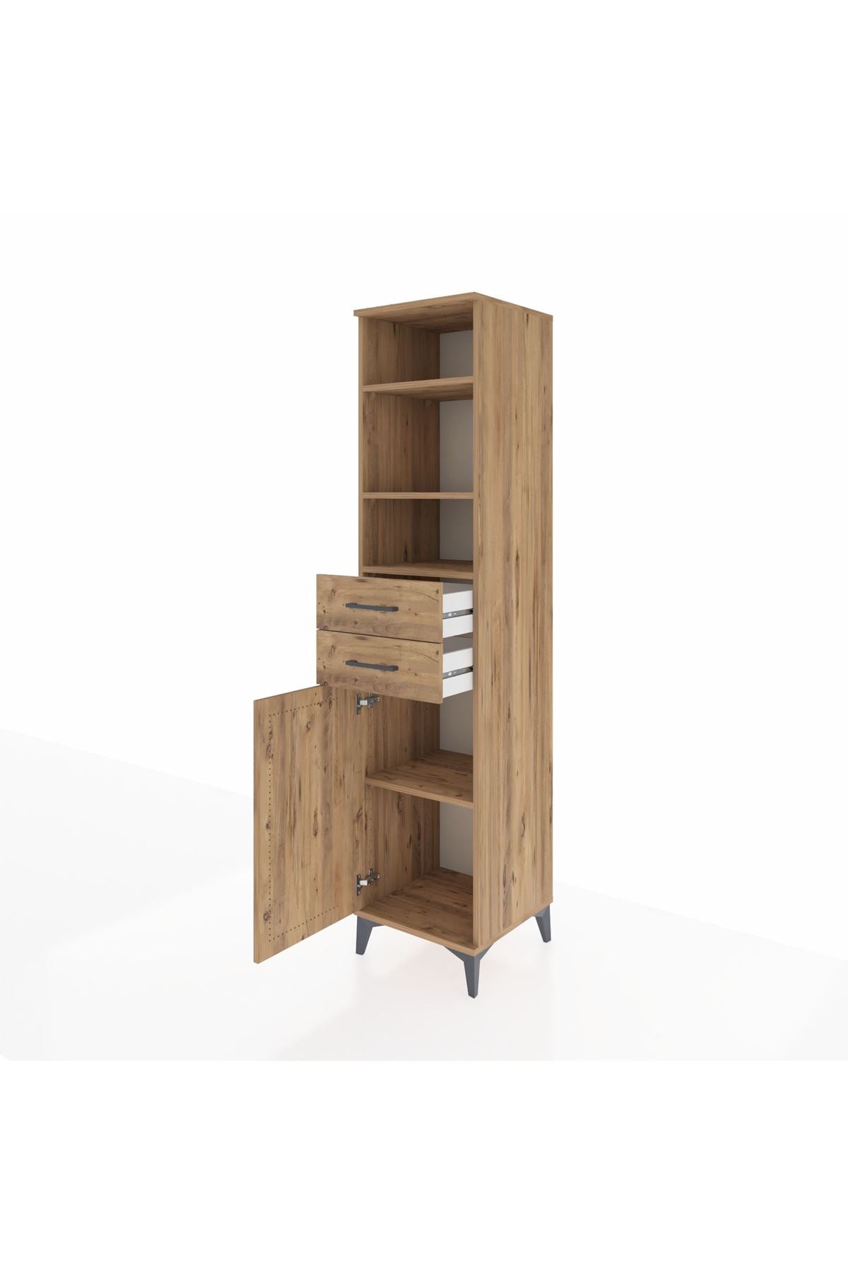 Hyperion Dolap 4 Raflı 2 Çekmeceli Tek Kapaklı 44x44x195 Çam-Çam