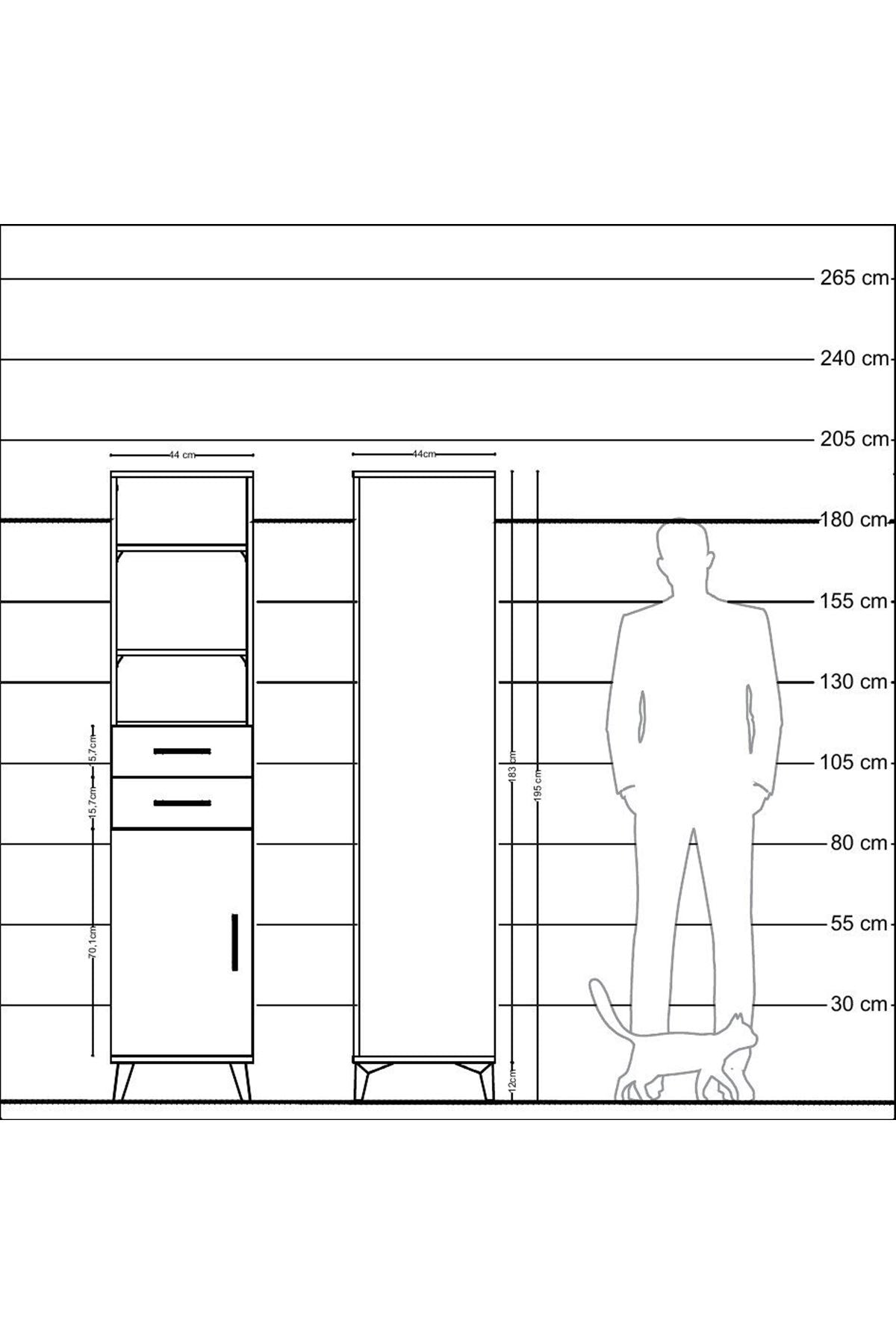 Hyperion Dolap 4 Raflı 2 Çekmeceli Tek Kapaklı 44x44x195 Çam-Çam