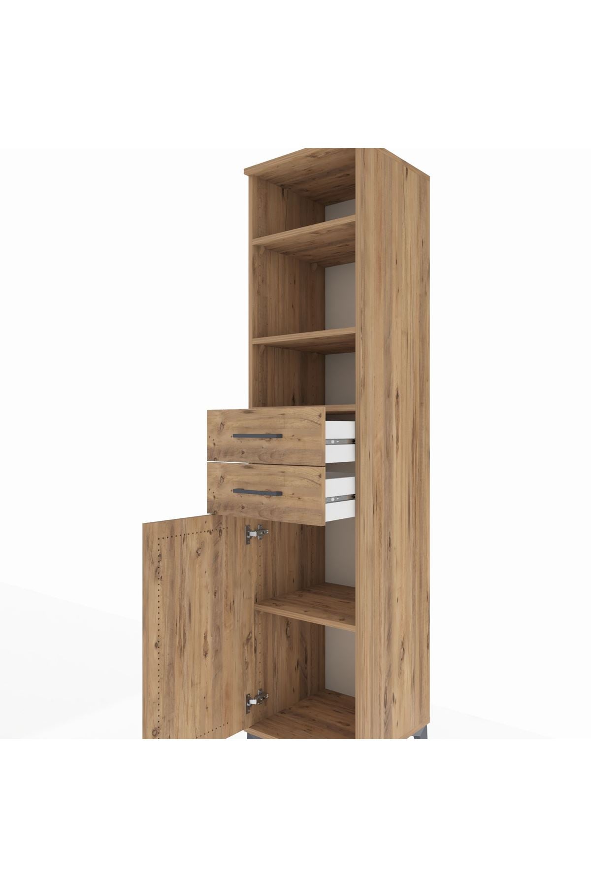 Hyperion Dolap 4 Raflı 2 Çekmeceli Tek Kapaklı 44x44x195 Çam-Çam