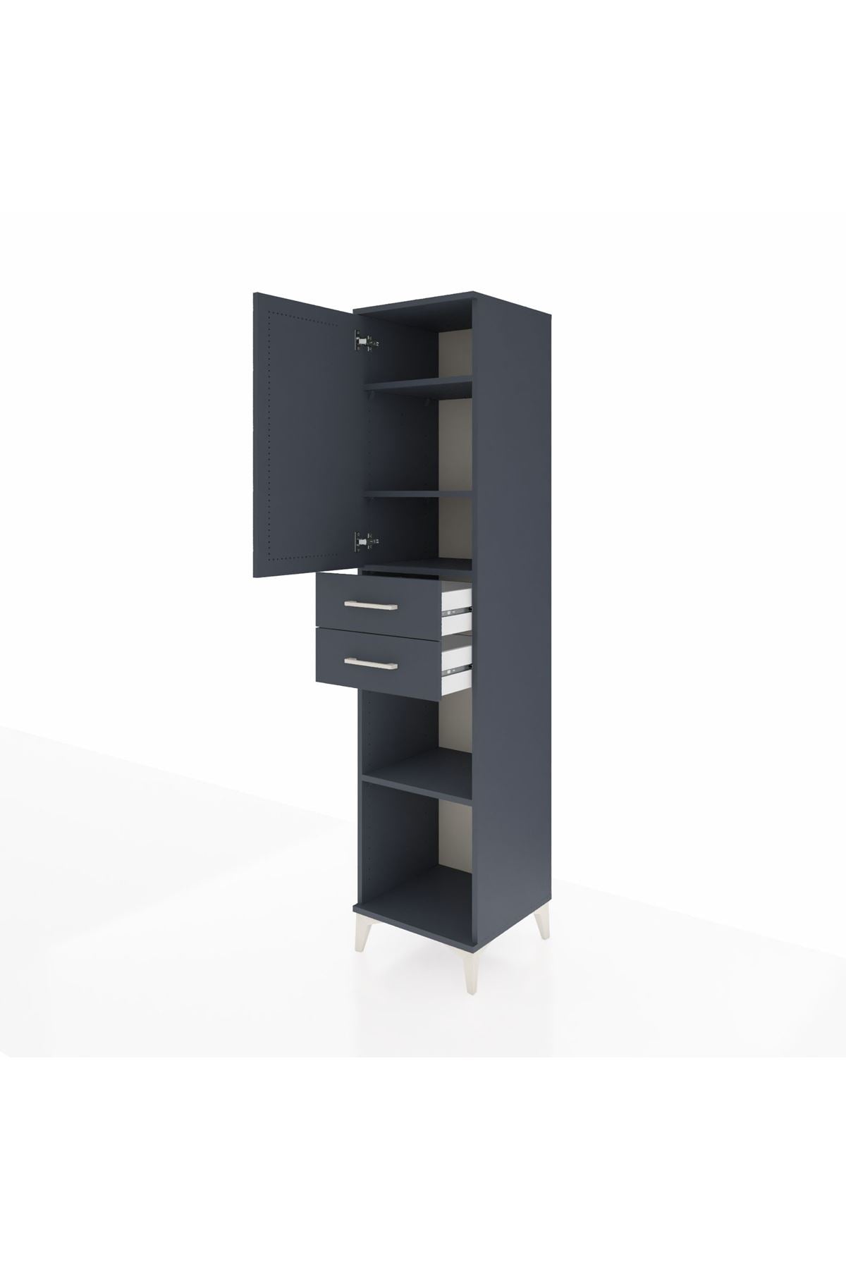 Hyperion Dolap 4 Raflı 2 Çekmeceli 44x44x195 Antrasit-Antrasit