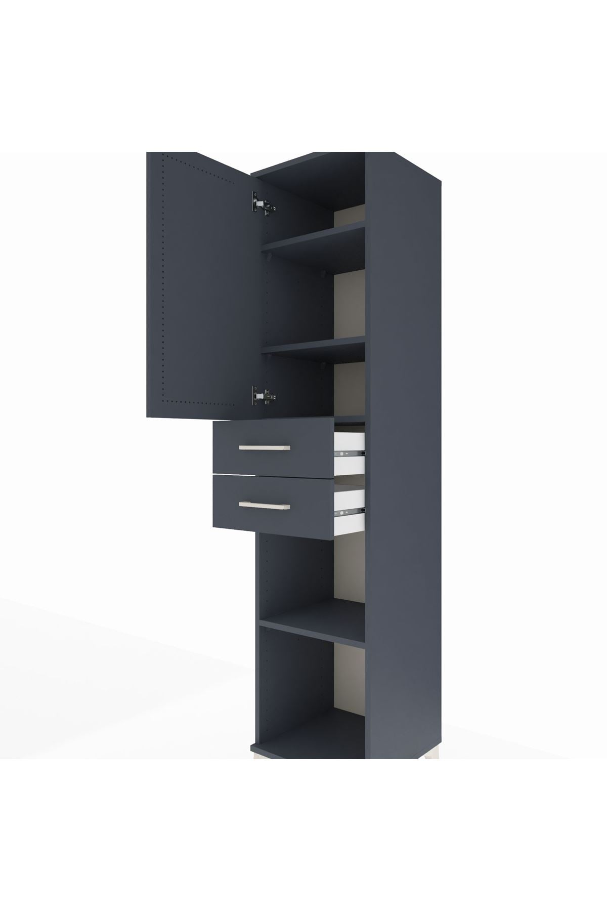 Hyperion Dolap 4 Raflı 2 Çekmeceli 44x44x195 Antrasit-Antrasit