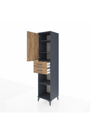 Hyperion Dolap 4 Raflı 2 Çekmeceli 44x44x195 Antrasit-Çam