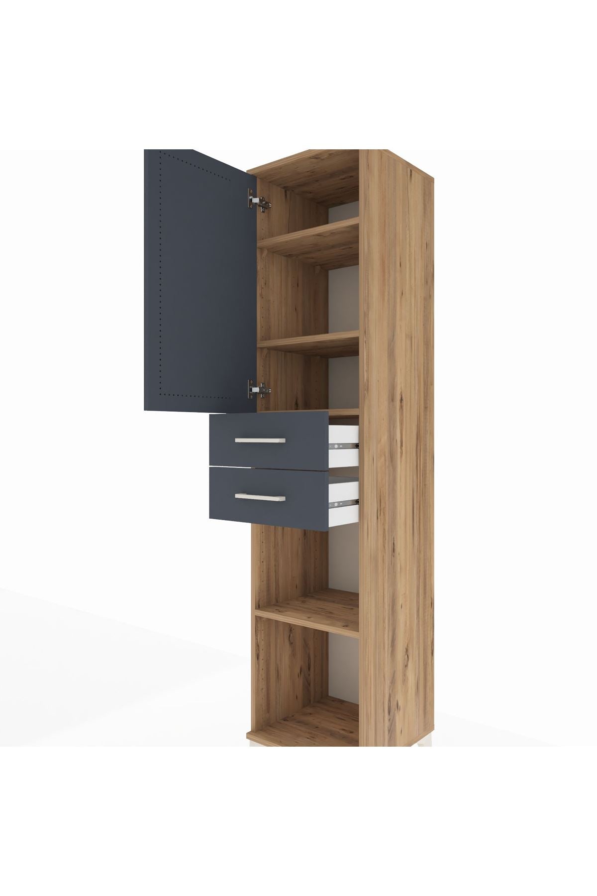 Hyperion Dolap 4 Raflı 2 Çekmeceli 44x44x195 Çam-Antrasit