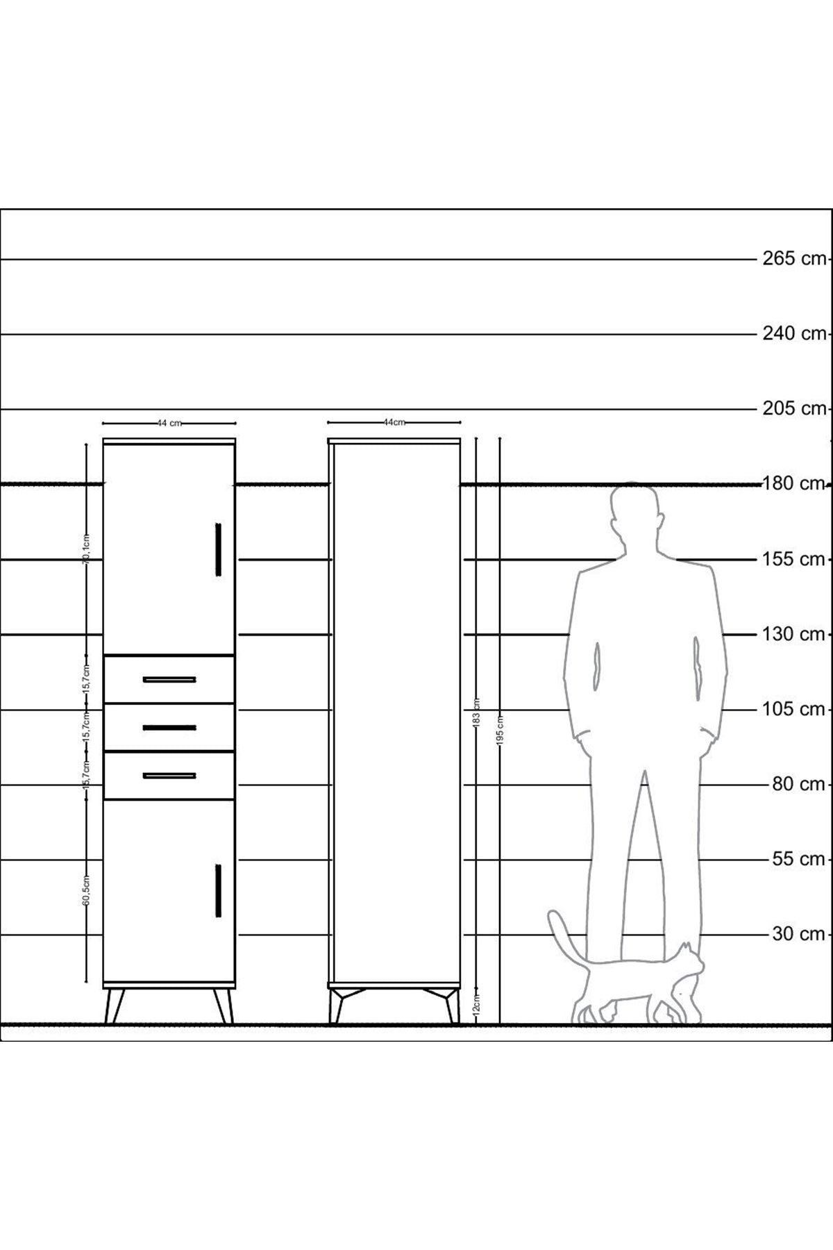 Hyperion Dolap 3 Raflı 3 Çekmeceli 2 Kapaklı 44x44x195 Aytaşı-Aytaşı