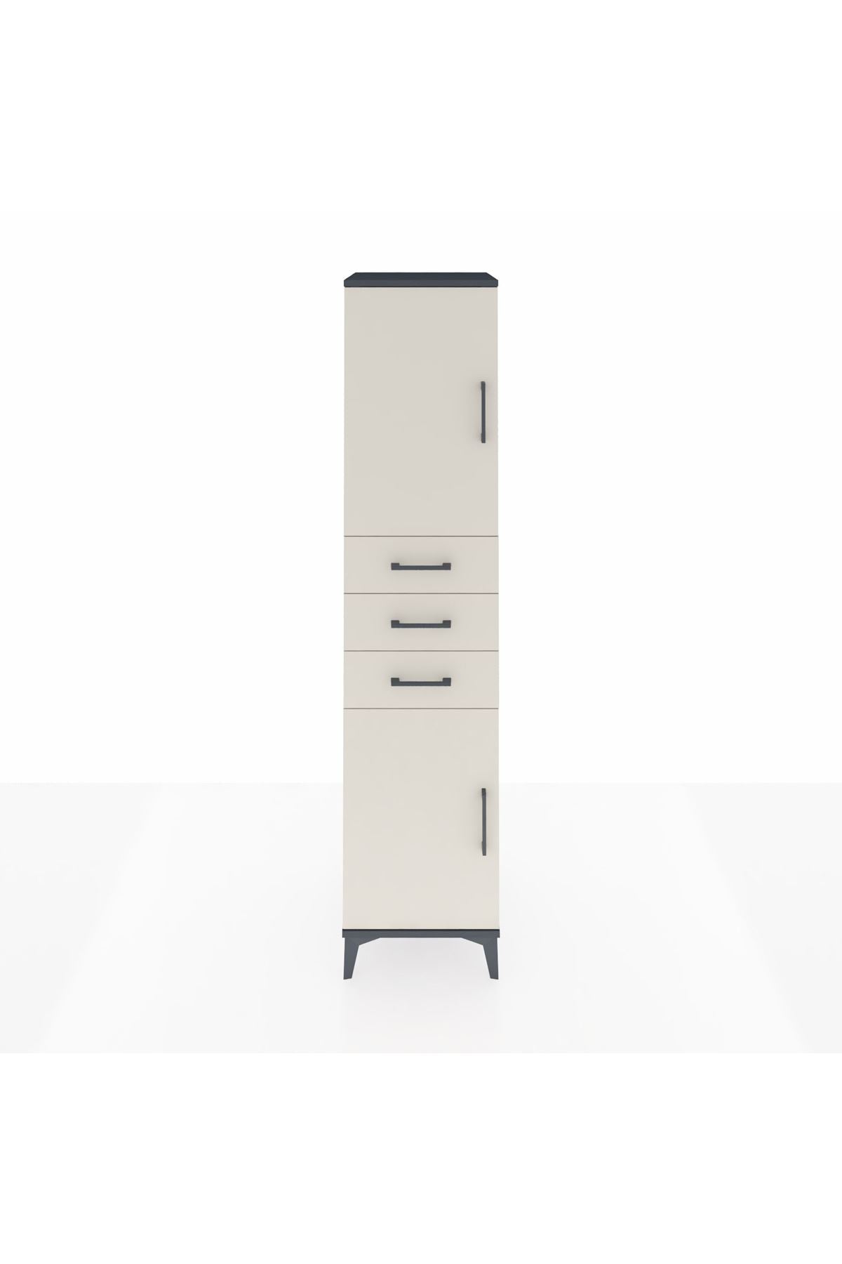 Hyperion Dolap 3 Raflı 3 Çekmeceli 2 Kapaklı 44x44x195 Antrasit-Aytaşı