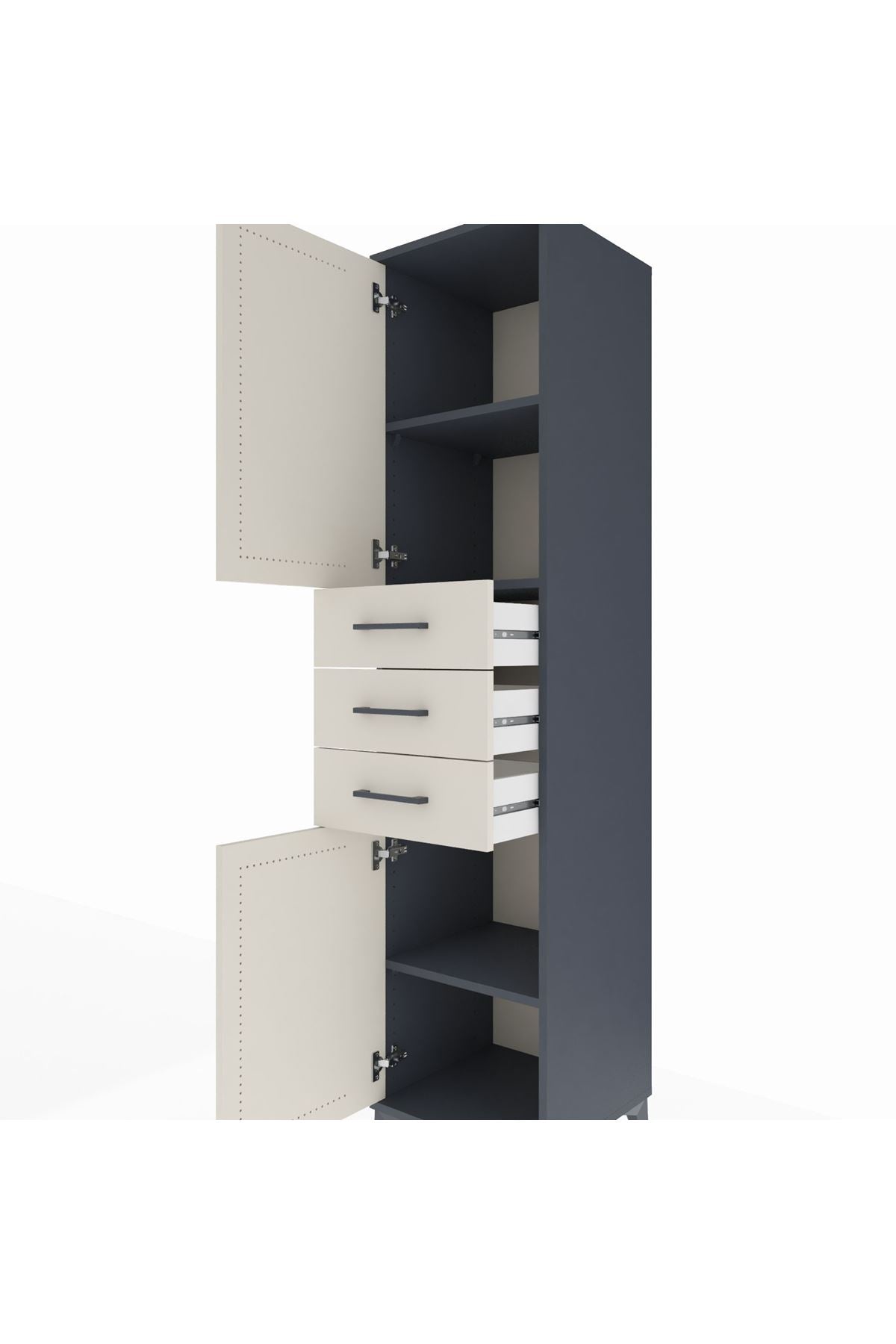 Hyperion Dolap 3 Raflı 3 Çekmeceli 2 Kapaklı 44x44x195 Antrasit-Aytaşı