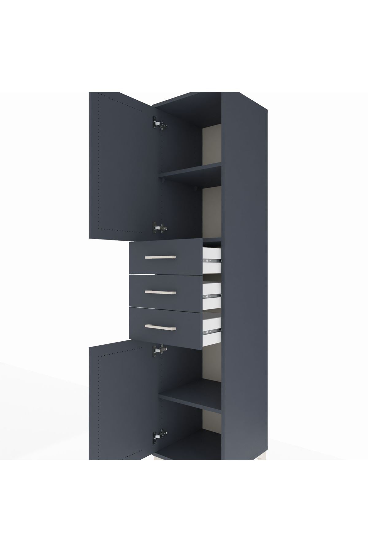 Hyperion Dolap 3 Raflı 3 Çekmeceli 2 Kapaklı 44x44x195 Antrasit-Antrasit