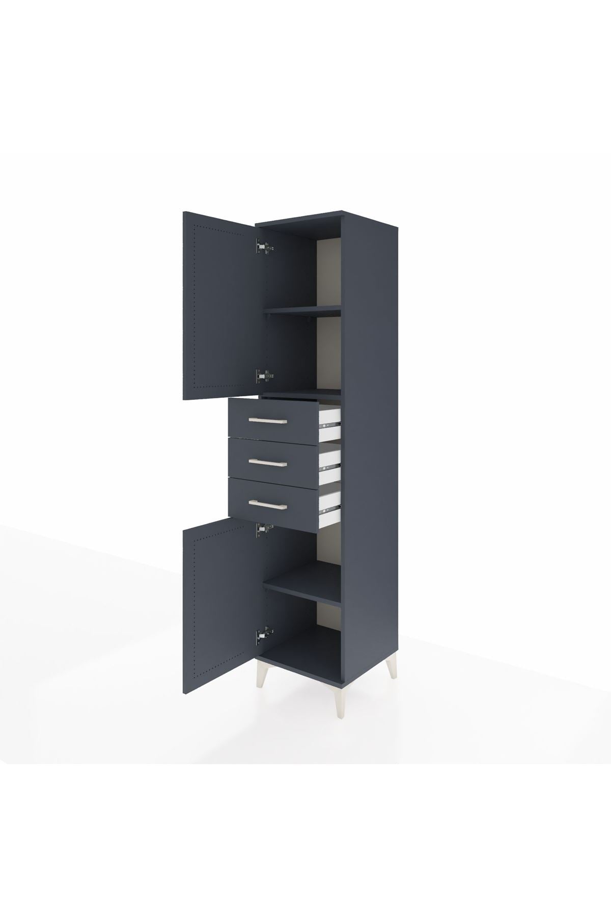 Hyperion Dolap 3 Raflı 3 Çekmeceli 2 Kapaklı 44x44x195 Antrasit-Antrasit