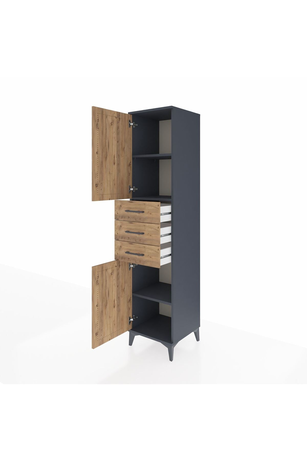 Hyperion Dolap 3 Raflı 3 Çekmeceli 2 Kapaklı 44x44x195 Antrasit-Çam