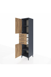 Hyperion Dolap 3 Raflı 3 Çekmeceli 2 Kapaklı 44x44x195 Antrasit-Çam