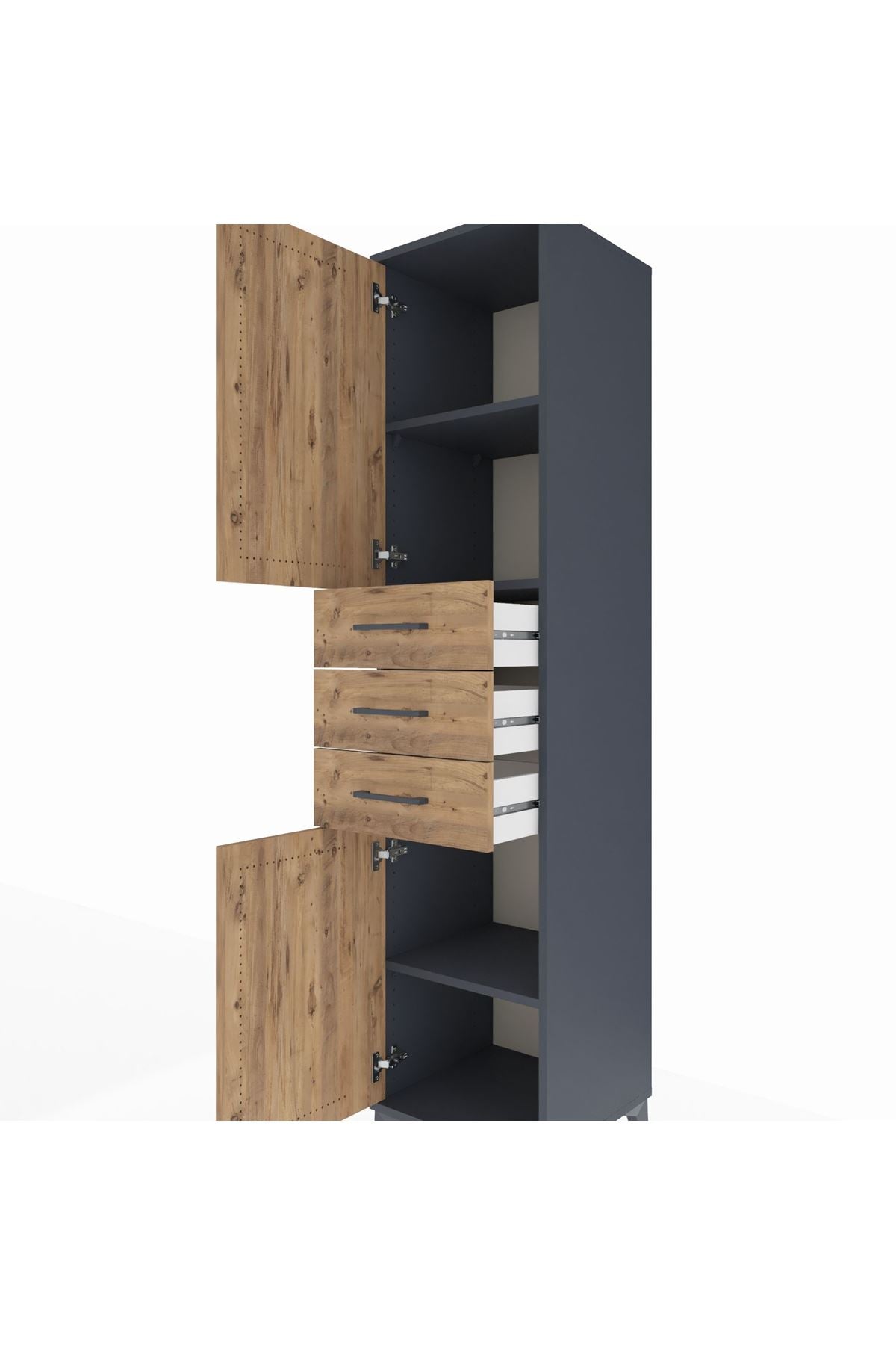 Hyperion Dolap 3 Raflı 3 Çekmeceli 2 Kapaklı 44x44x195 Antrasit-Çam