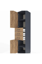 Hyperion Dolap 3 Raflı 3 Çekmeceli 2 Kapaklı 44x44x195 Antrasit-Çam