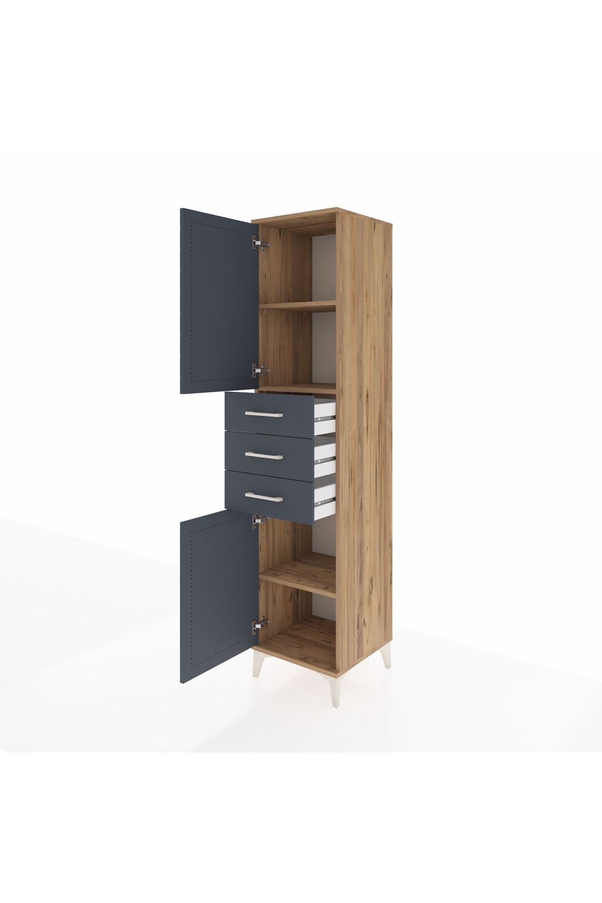 Hyperion Dolap 3 Raflı 3 Çekmeceli 2 Kapaklı 44x44x195 Çam-Antrasit