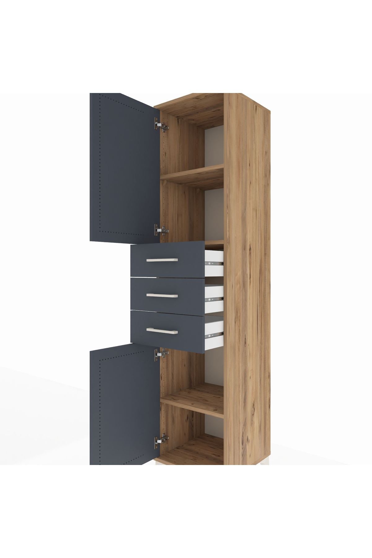 Hyperion Dolap 3 Raflı 3 Çekmeceli 2 Kapaklı 44x44x195 Çam-Antrasit