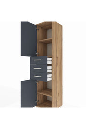 Hyperion Dolap 3 Raflı 3 Çekmeceli 2 Kapaklı 44x44x195 Çam-Antrasit