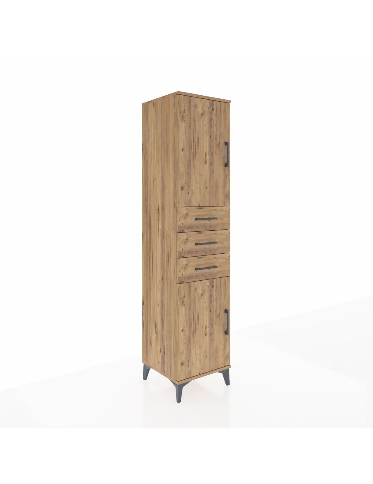 Hyperion Dolap 3 Raflı 3 Çekmeceli 2 Kapaklı 44x44x195 Çam-Çam