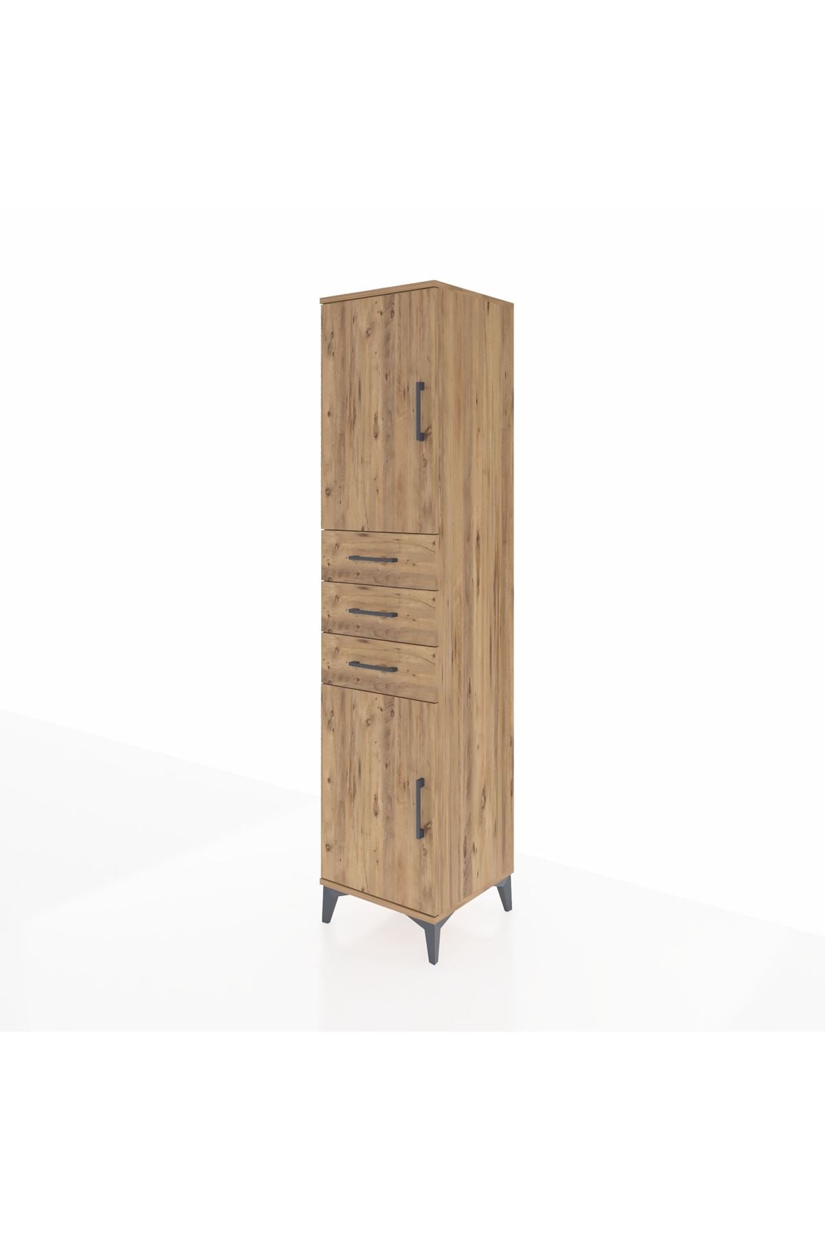 Hyperion Dolap 3 Raflı 3 Çekmeceli 2 Kapaklı 44x44x195 Çam-Çam