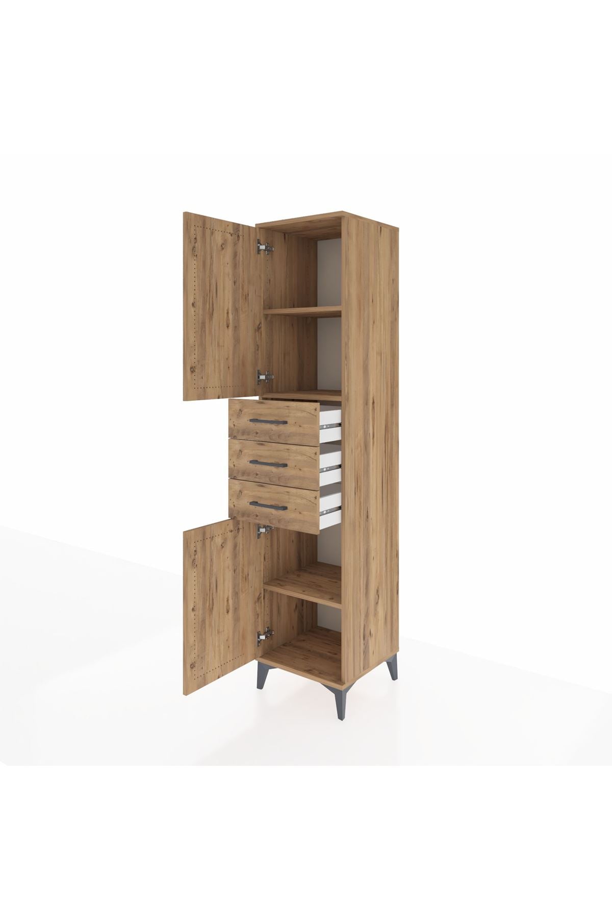 Hyperion Dolap 3 Raflı 3 Çekmeceli 2 Kapaklı 44x44x195 Çam-Çam