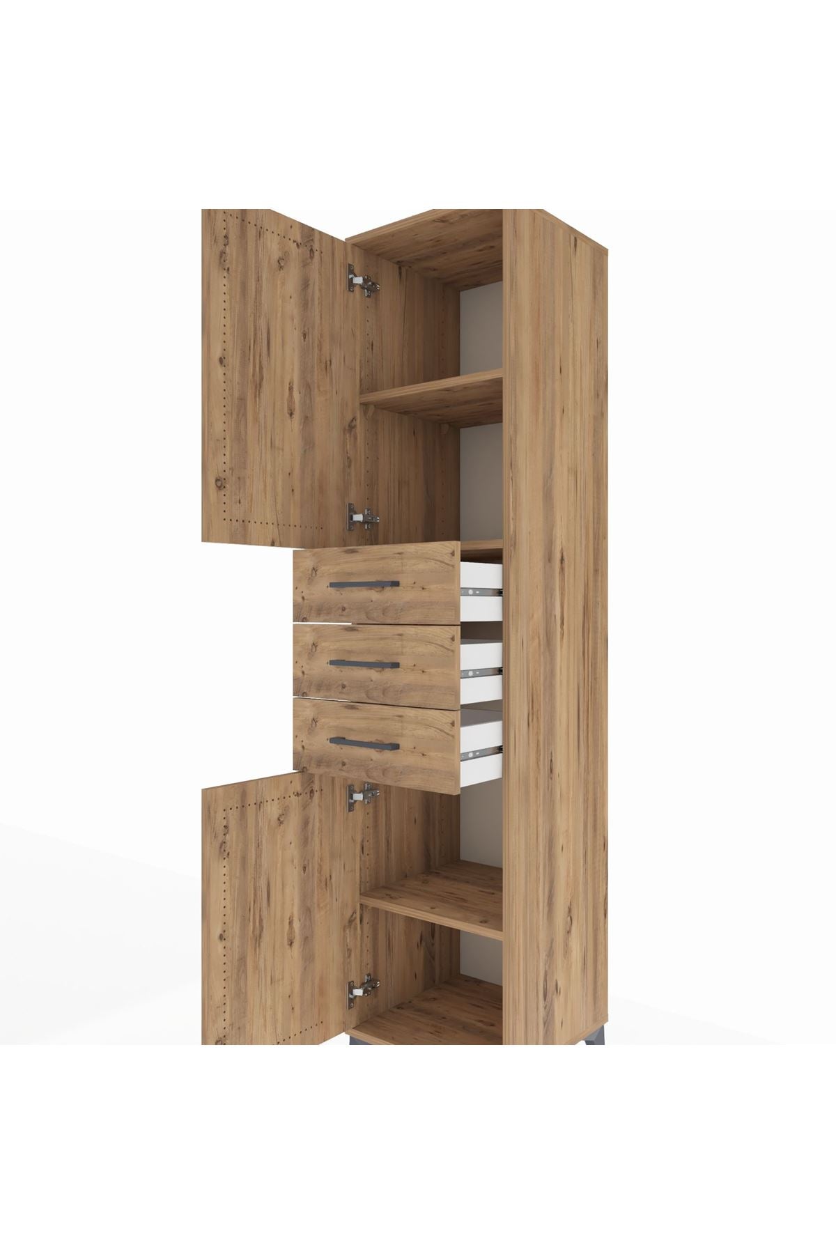 Hyperion Dolap 3 Raflı 3 Çekmeceli 2 Kapaklı 44x44x195 Çam-Çam