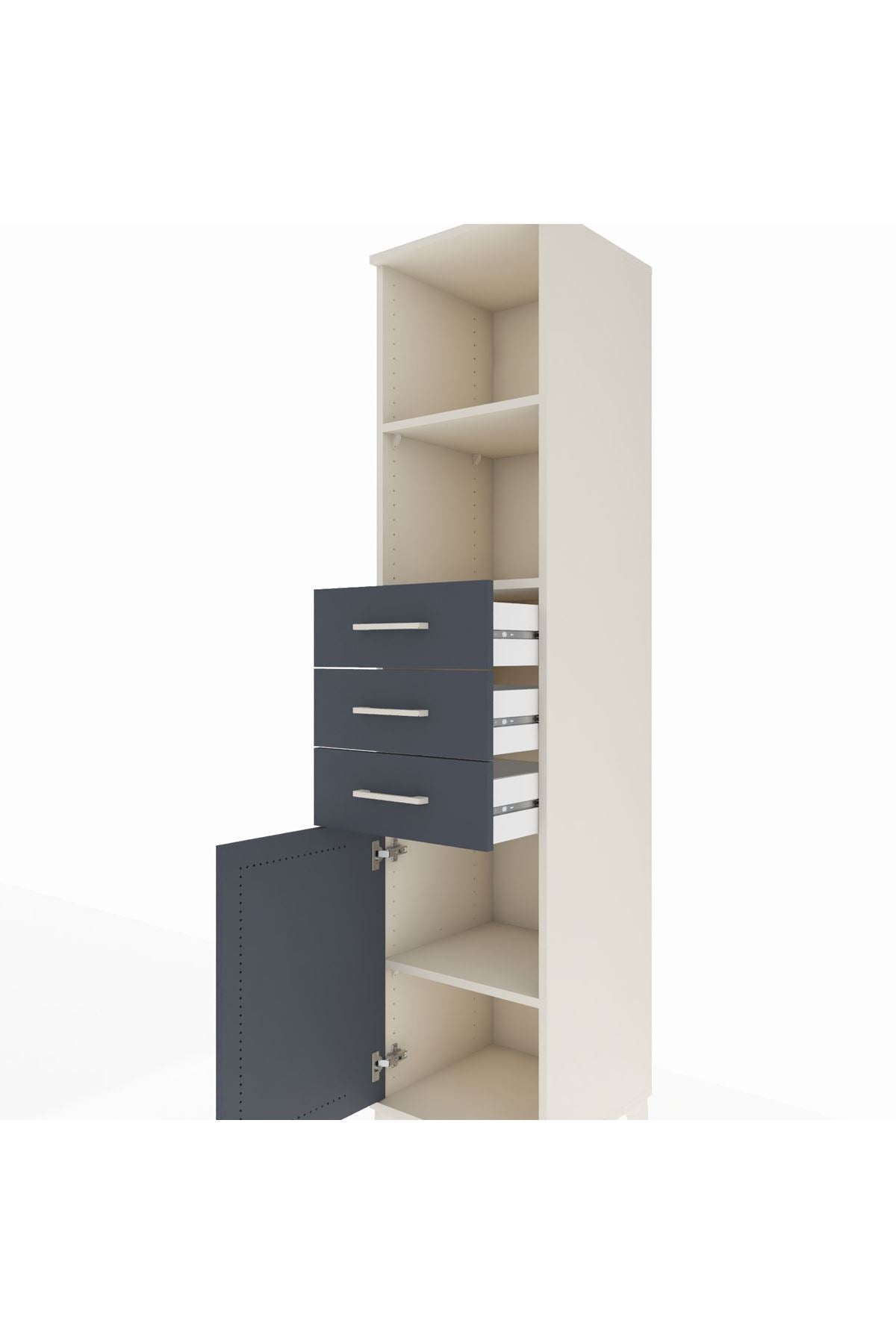 Hyperion Dolap 3 Raflı 3 Çekmeceli Tek Kapaklı 44x44x195 Aytaşı-Antrasit