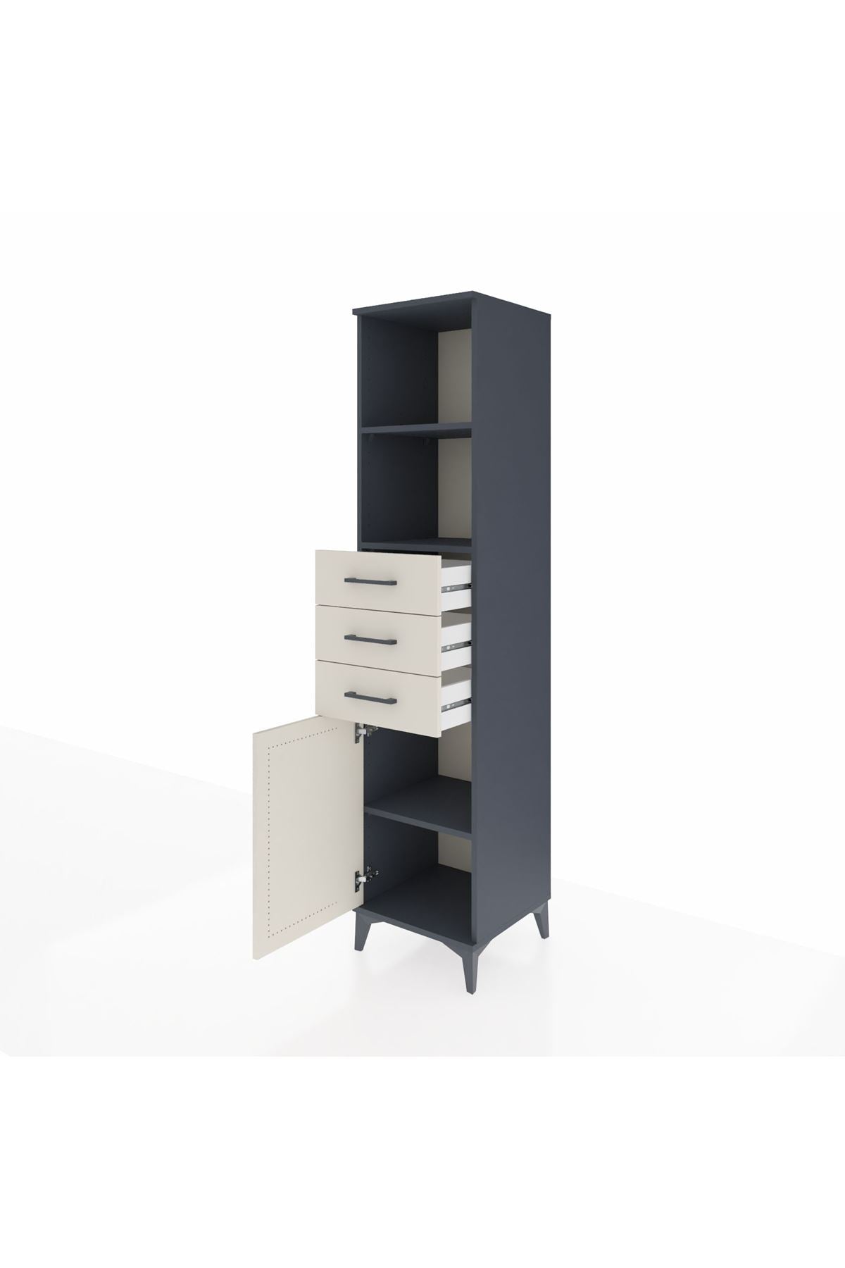 Hyperion Dolap 3 Raflı 3 Çekmeceli Tek Kapaklı 44x44x195 Antrasit-Aytaşı