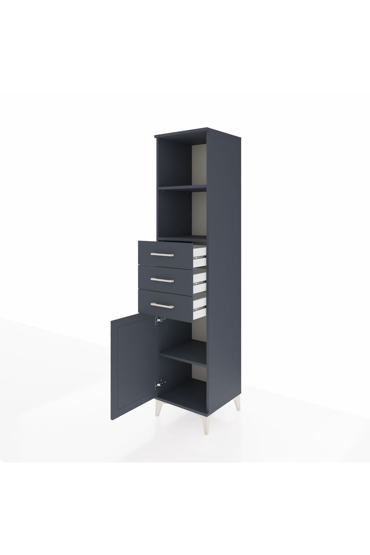 Hyperion Dolap 3 Raflı 3 Çekmeceli Tek Kapaklı 44x44x195 Antrasit-Antrasit