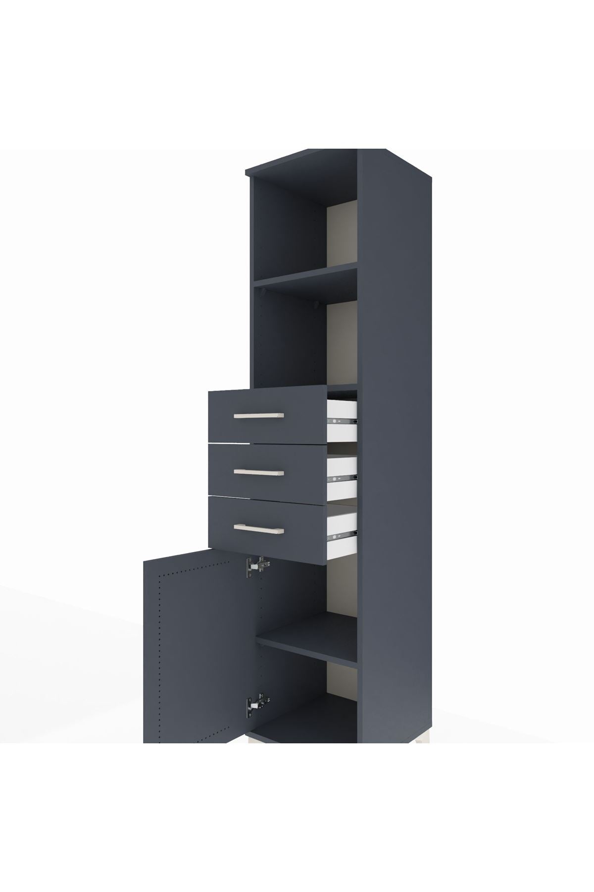 Hyperion Dolap 3 Raflı 3 Çekmeceli Tek Kapaklı 44x44x195 Antrasit-Antrasit