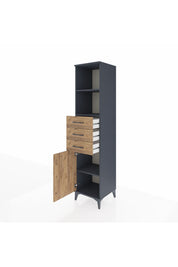 Hyperion Dolap 3 Raflı 3 Çekmeceli Tek Kapaklı 44x44x195 Antrasit-Çam