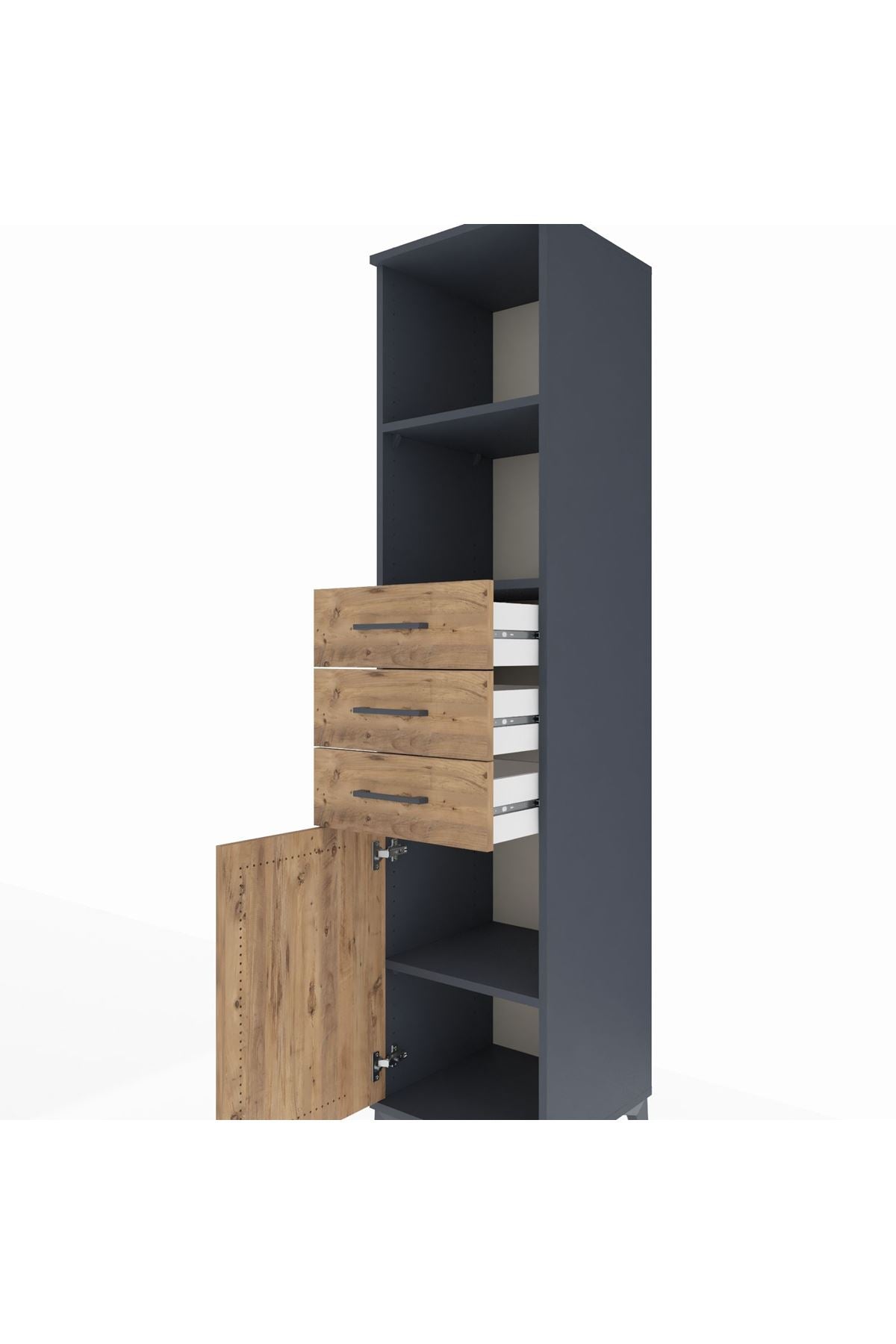 Hyperion Dolap 3 Raflı 3 Çekmeceli Tek Kapaklı 44x44x195 Antrasit-Çam