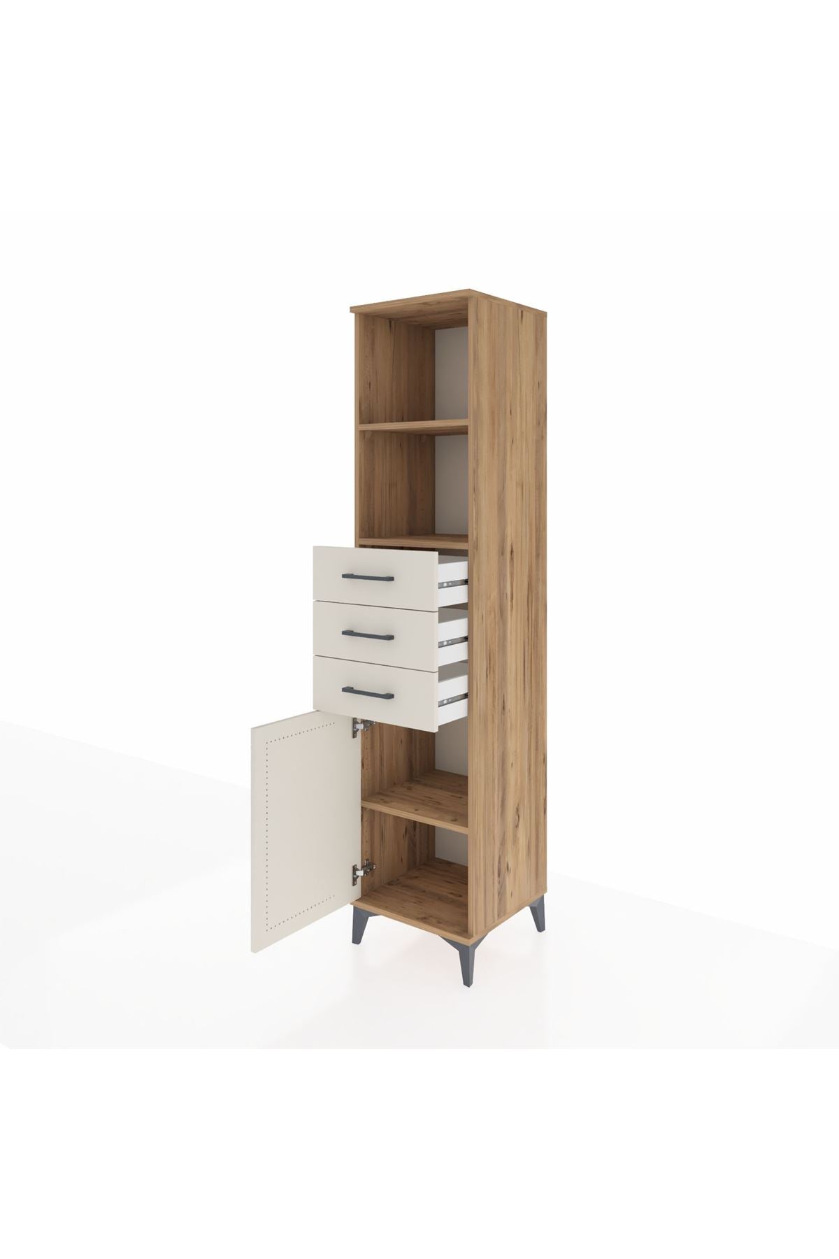 Hyperion Dolap 3 Raflı 3 Çekmeceli Tek Kapaklı 44x44x195 Çam-Aytaşı