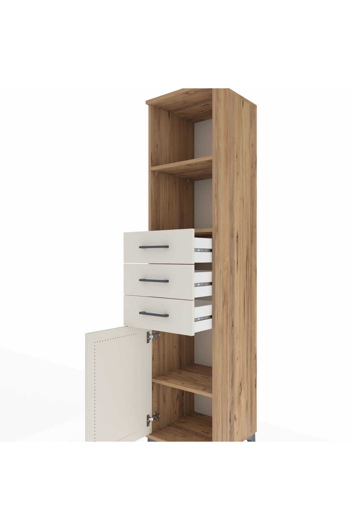 Hyperion Dolap 3 Raflı 3 Çekmeceli Tek Kapaklı 44x44x195 Çam-Aytaşı