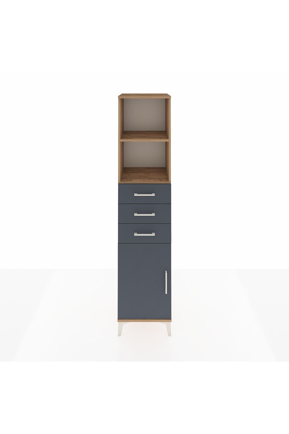 Hyperion Dolap 3 Raflı 3 Çekmeceli Tek Kapaklı 44x44x195 Çam-Antrasit