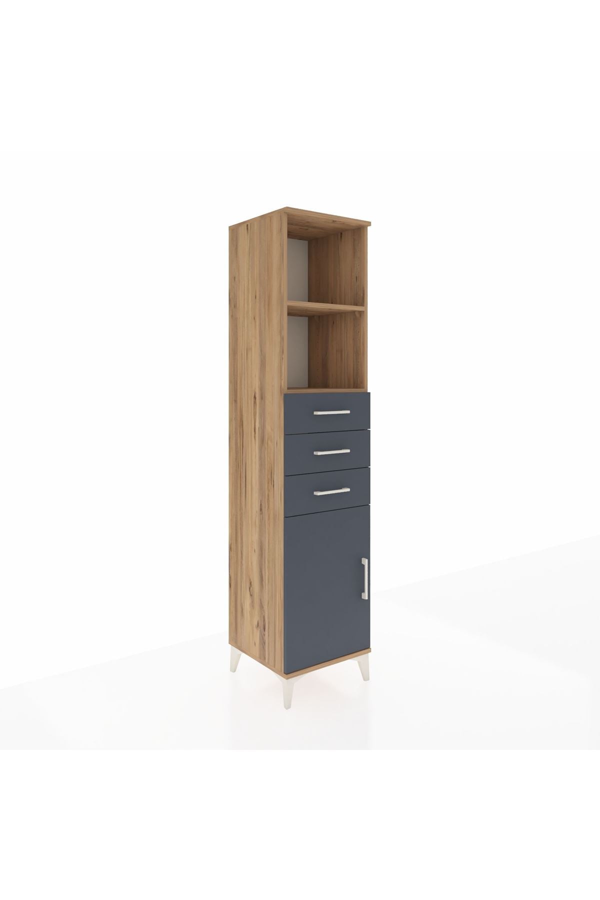 Hyperion Dolap 3 Raflı 3 Çekmeceli Tek Kapaklı 44x44x195 Çam-Antrasit