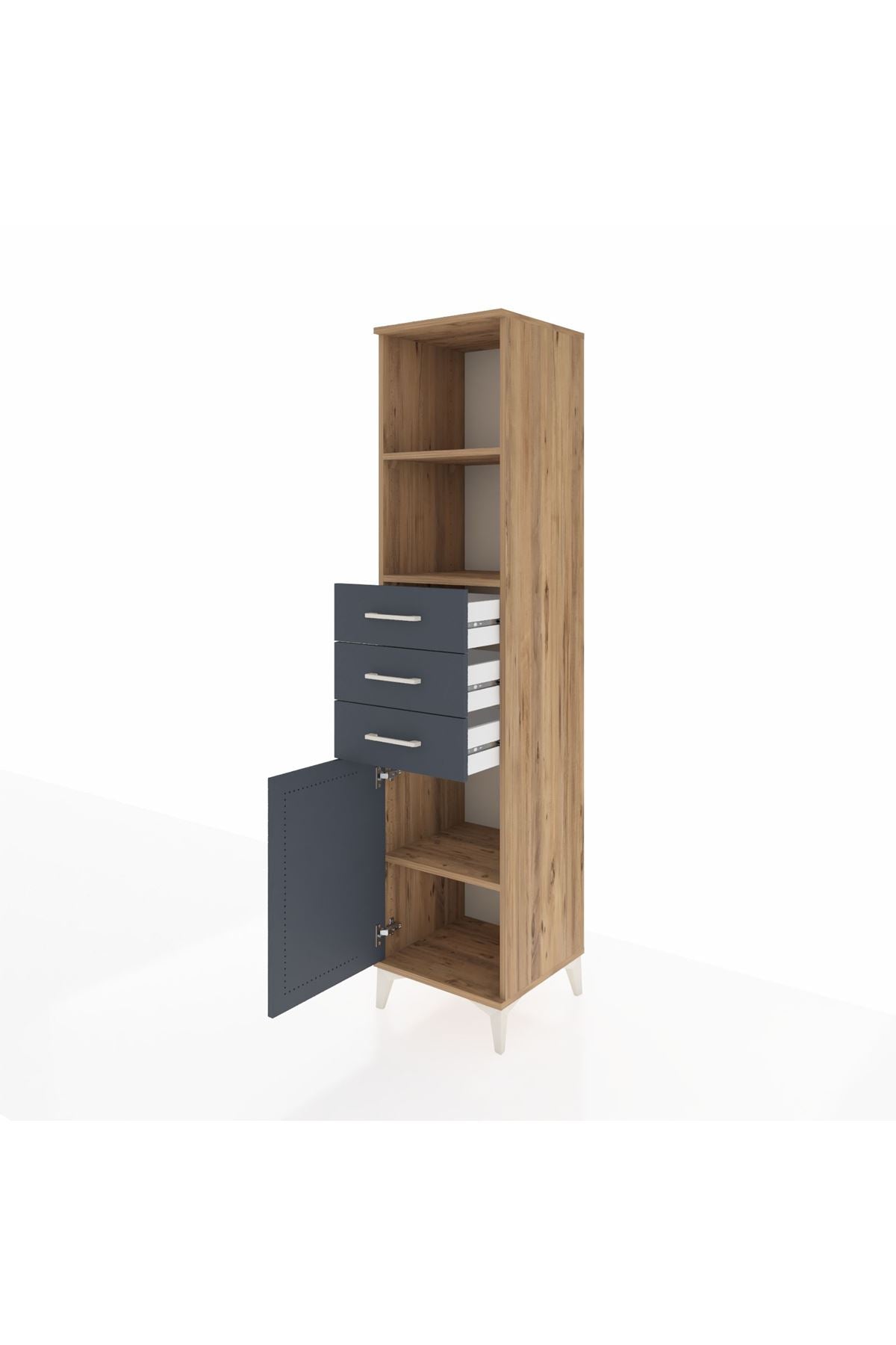 Hyperion Dolap 3 Raflı 3 Çekmeceli Tek Kapaklı 44x44x195 Çam-Antrasit