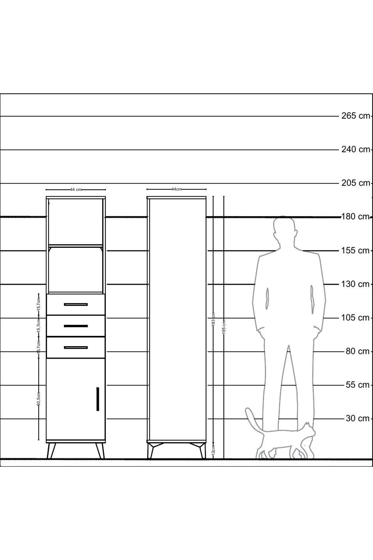 Hyperion Dolap 3 Raflı 3 Çekmeceli Tek Kapaklı 44x44x195 Çam-Antrasit