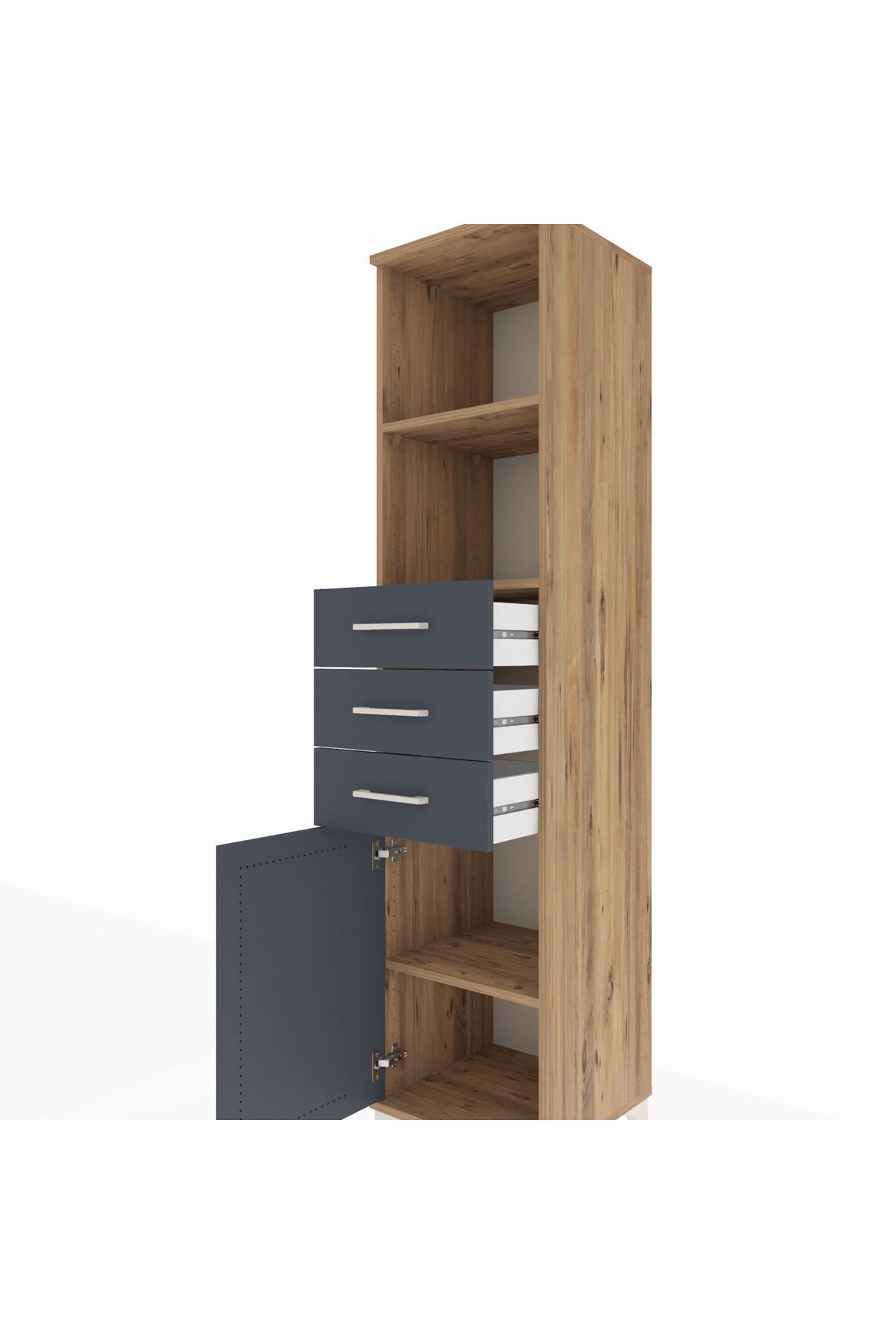 Hyperion Dolap 3 Raflı 3 Çekmeceli Tek Kapaklı 44x44x195 Çam-Antrasit