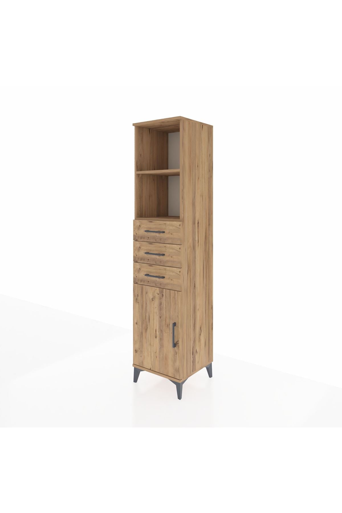 Hyperion Dolap 3 Raflı 3 Çekmeceli Tek Kapaklı 44x44x195 Çam-Çam