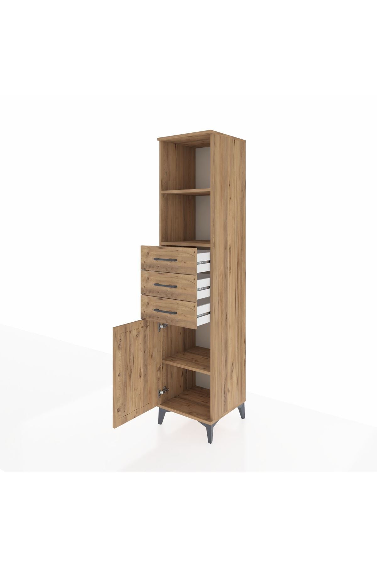 Hyperion Dolap 3 Raflı 3 Çekmeceli Tek Kapaklı 44x44x195 Çam-Çam