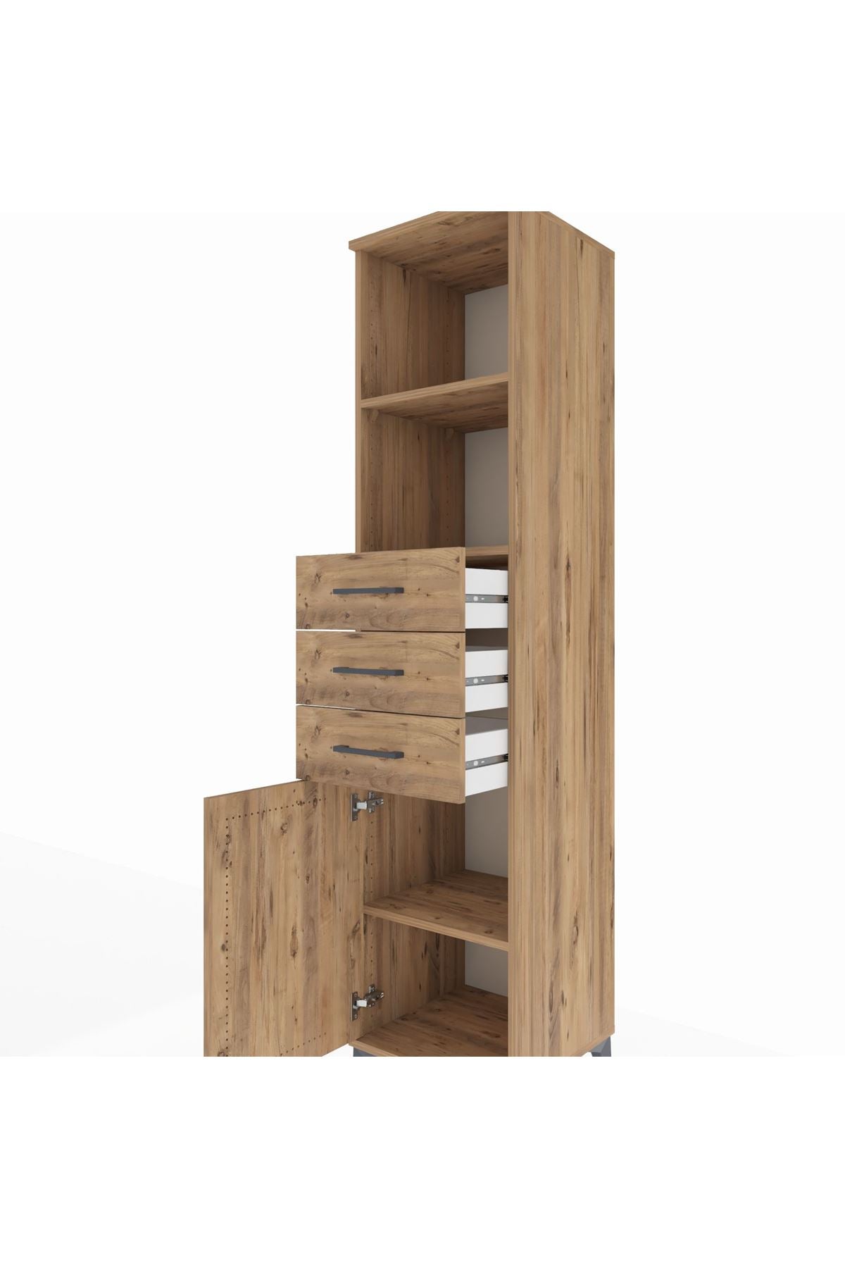 Hyperion Dolap 3 Raflı 3 Çekmeceli Tek Kapaklı 44x44x195 Çam-Çam