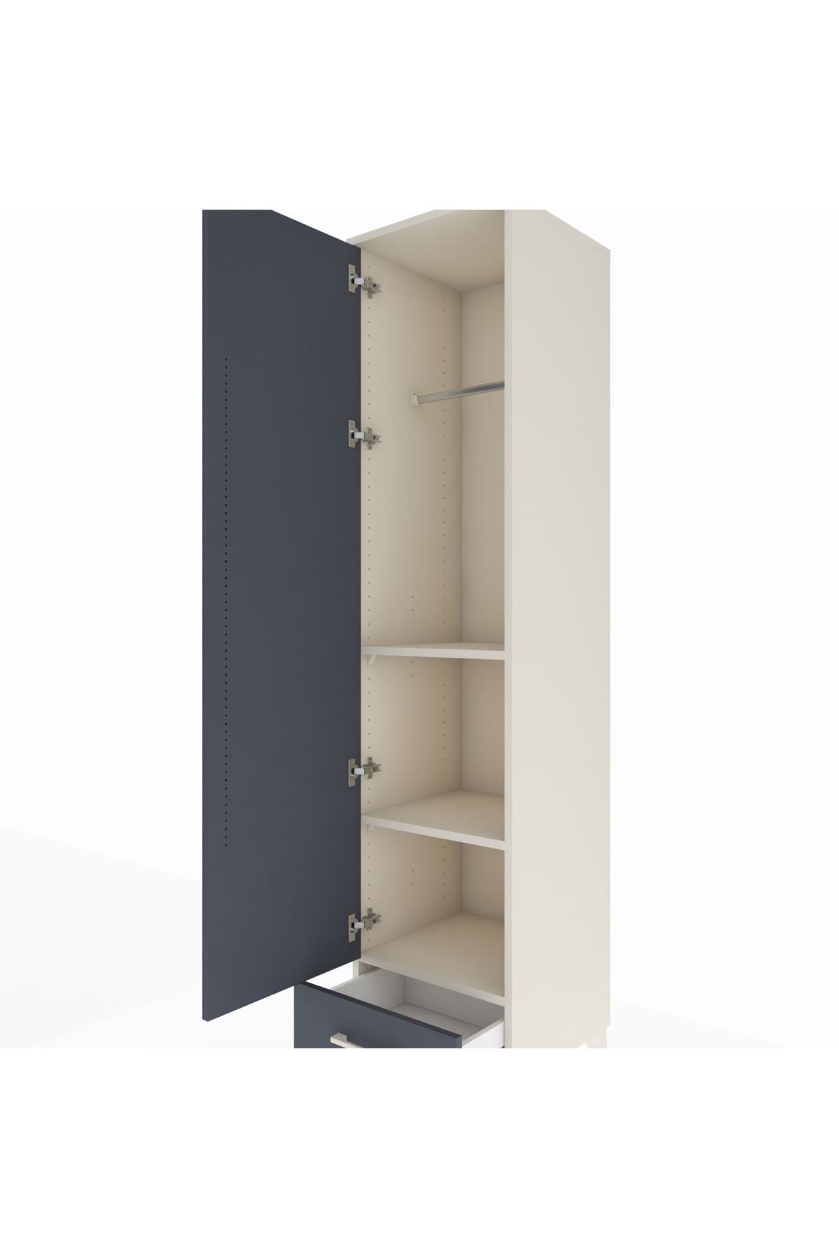 Hyperion Dolap 3 Raflı Tek Çekmeceli Tek Askılı 44x44x195 Aytaşı-Antrasit